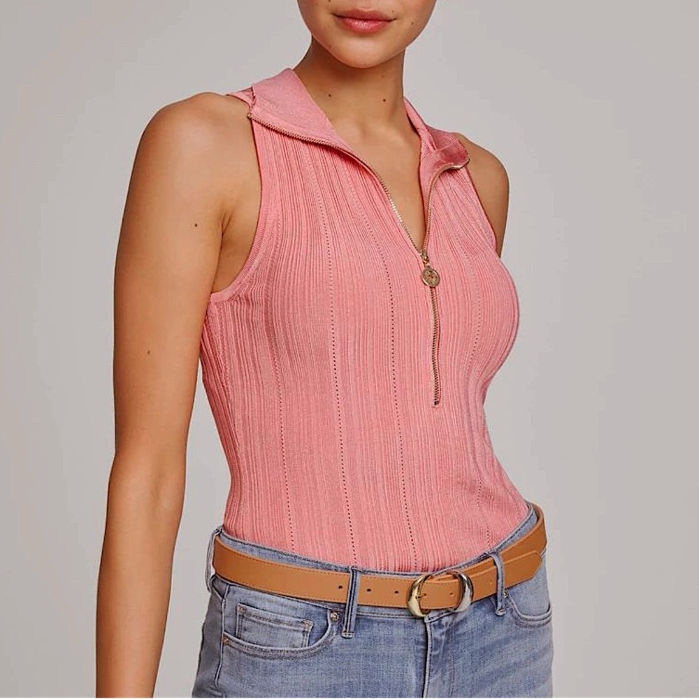 WHBM Half Zip Rib Halter Sweater Tank in Coral Size Large